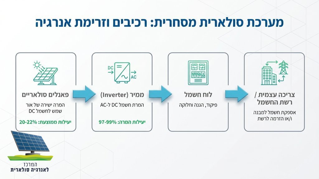 מערכת סולארית מסחרית גדולה על גג מבנה תעשייה