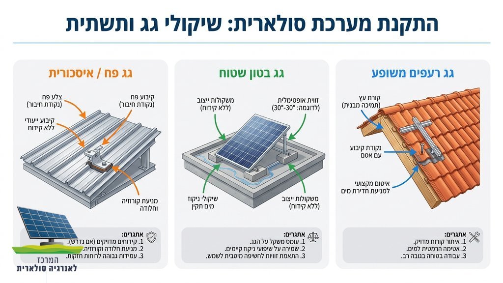 התקנת פאנלים סולאריים על גג מורכב